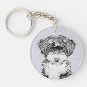 Porte-clefs Terrier tibétain peignant - art original mignon d