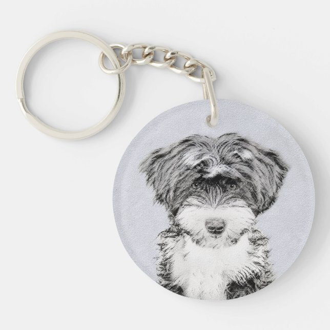 Porte-clefs Terrier tibétain peignant - art original mignon de (Devant)
