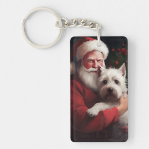 Porte-clefs Terrier West Highland blanc Père Noël Noël
