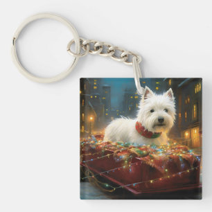 Porte-clefs Terrier West Highland White Noël Fêtard