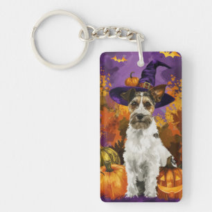 Porte-clefs Terrier Wirefox Chien Halloween Sorcière Citrouill