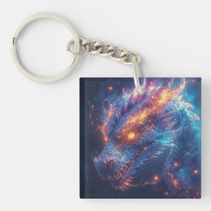 Porte-clefs Tête de dragon ardent rayonnant une énergie intens