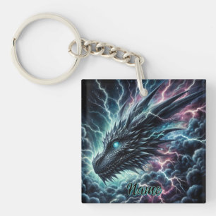Porte-clefs Tête de dragon dans un orage avec éclairs