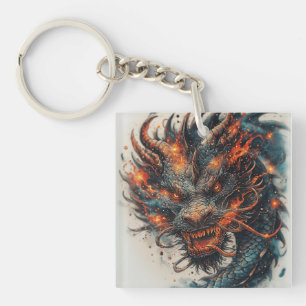 Porte-clefs Tête de dragon féroce Mythique Fantastique Art aud