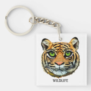 Porte-clefs Tête de jeune tigre sauvage & Calligraphie