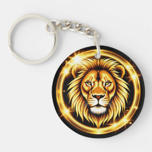 Porte-clefs Tête de Lion Doré avec Éclat Radiante