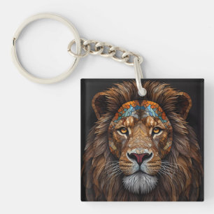 Porte-clefs Tête de lion en mosaïque majestueuse