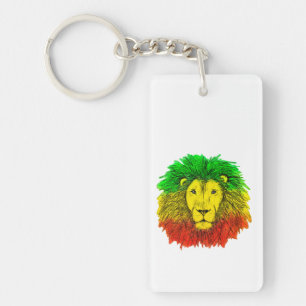 Porte-clefs Tête de lion rasta rouge jaune vert dessin Jamaïqu