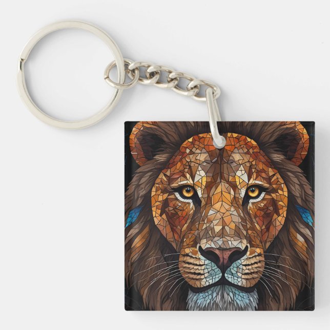 Porte-clefs Tête de Lions avec effet mosaïque vitrail (Devant)