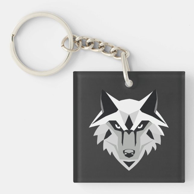 Porte-clefs tête de loup argenté (Devant)