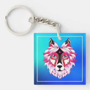 Porte-clefs Tête de loup rose Polygone Design-24531