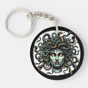Porte-clefs Tête de Méduse verte aux yeux fixés pleine de Serp