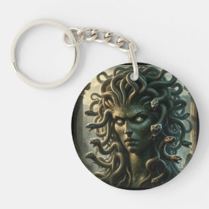 Porte-clefs Tête de Méduse verte contemplative pleine de Serpe