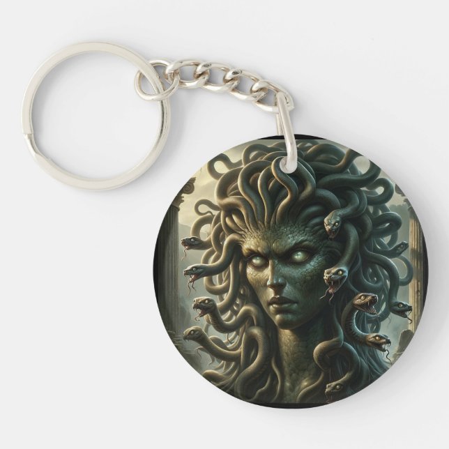 Porte-clefs Tête de Méduse verte contemplative pleine de Serpe (Devant)