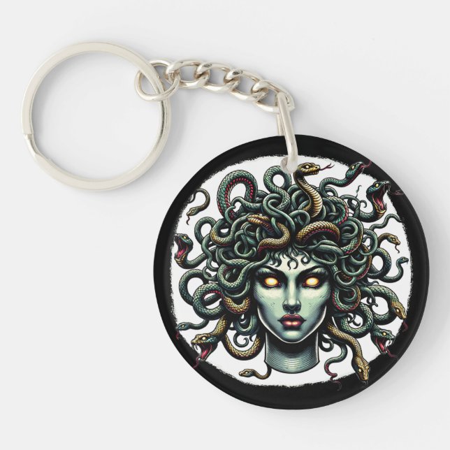 Porte-clefs Tête de Méduse verte contemplative pleine de Serpe (Devant)