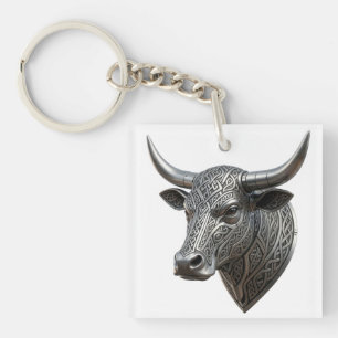Porte-clefs Tête de taureau en argent Viking celtique