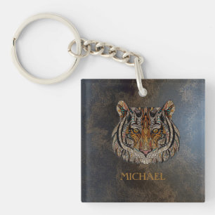 Porte-clefs Tête de tigre, visage, aspect cuir 