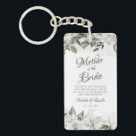 Porte-clefs Tête vintage à la mère de l'épouse Citation<br><div class="desc">Vintage Cerisâtre Blanc Floral & Rose Or Peint Roses et Fleurs. Un look classique et élégant Vintage, et beaucoup de gris, blanc ivoire, or Rose, rose Dusty, vert rose, feuilles et feuillage gris. Avec des éléments floraux peints à la main, des fontes de script Vintage et des pivoines et des...</div>