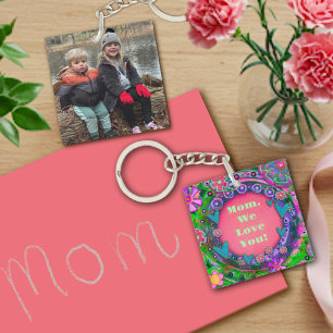 Porte-clefs Texte customisé Photo Joli rose Floral Maman