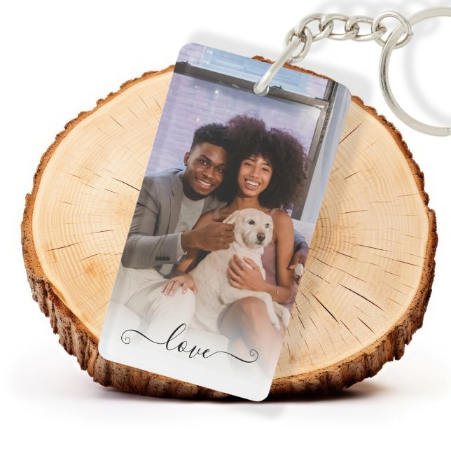 Porte-clefs Texte d'amour photo personnalisé (Personalized Photo Love Text Keychain by Ricaso. Add your own two photographs. Make your own gifts)