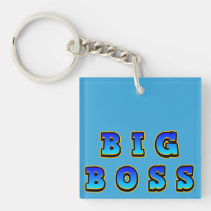 Porte-clefs Texte de Big Boss gras et vibrant en bleu dynamiqu