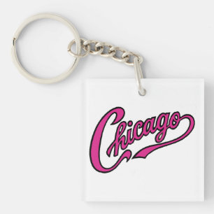 Porte-clefs Texte de Chicago en Porte - clé de script rose