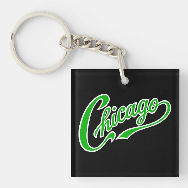 Porte-clefs Texte de Chicago en Porte - clé noir de script ver (Devant)