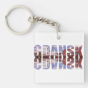 Porte-clefs Texte de Gdansk avec vue sur la vieille ville avec