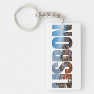 Porte-clefs Texte de Lisbonne composé de la vue panoramique de