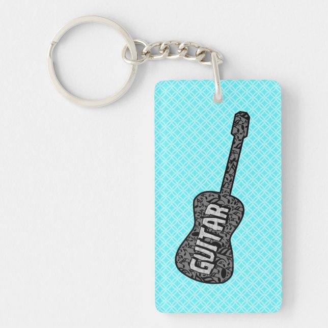 Porte-clefs Texte des notes de musique de guitare (Devant)