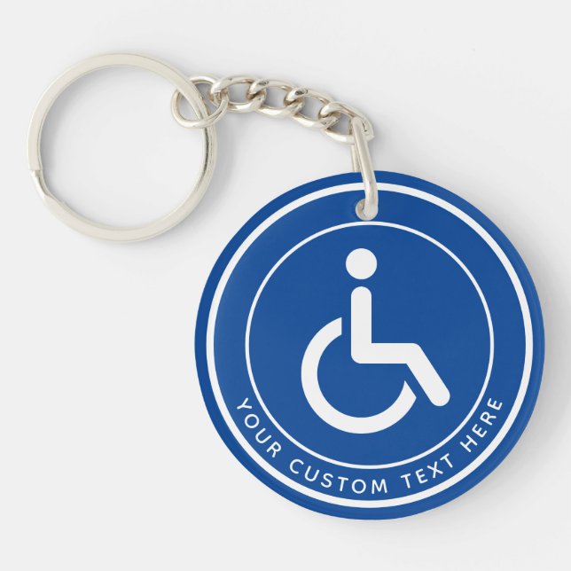 Porte-clefs Texte du symbole désactivé Handicapé bleu blanc (Devant)