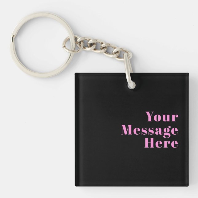 Porte-clefs Texte éditable rétro-moderne | Noir et rose (Devant)
