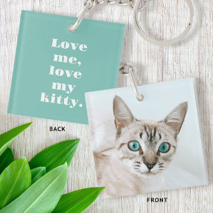 Porte-clefs Texte et photo personnalisés Kitty Chat Love Mint