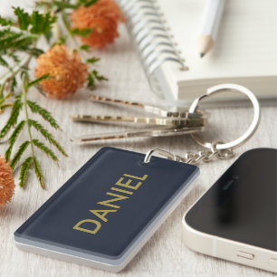 Porte-clefs Texte minimaliste d'or moderne bleu marine