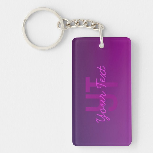 Porte-clefs Texte Monogrammé Moderne Éditable & Ombre Violet  (Devant)