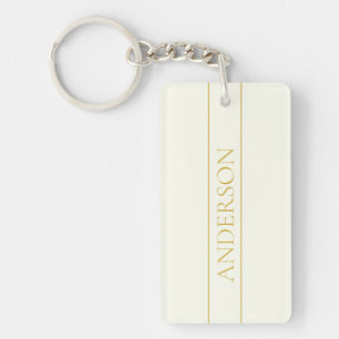 Porte-clefs Texte personnalisable simple et élégant   Or blanc