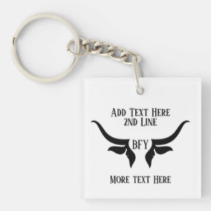 Porte-clefs Texte personnalisé et monogramme corne de taureaux