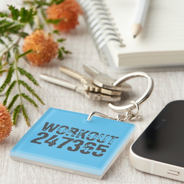 Porte-clefs Texte usé et rayé Workout 247365 bleu (Devant Droit)