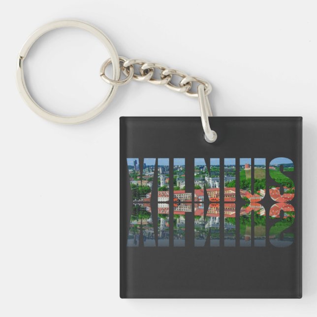 Porte-clefs Texte Vilnius avec réflexion (Devant)