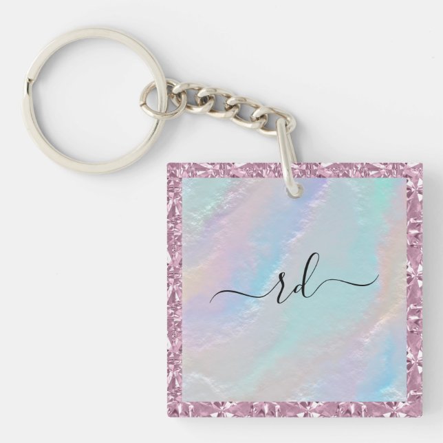 Porte-clefs Texture arc-en-ciel Abstraite et cristal rose (Devant)