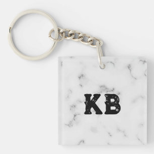 Porte-clefs Texture de marbre blanc de luxe monogramme personn