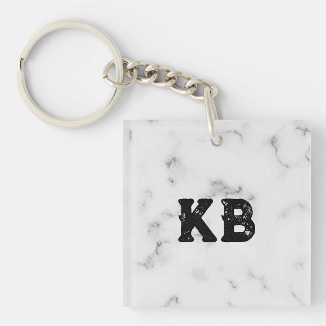 Porte-clefs Texture de marbre blanc de luxe monogramme personn (Devant)