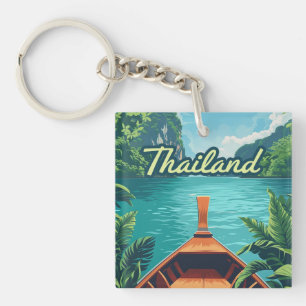 Porte-clefs Thaïlande Tropical Island Long Tail Boat Vintage