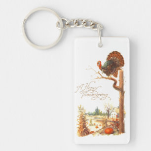 Porte-clefs Thanksgiving Turkey on Tree Branch Vintage