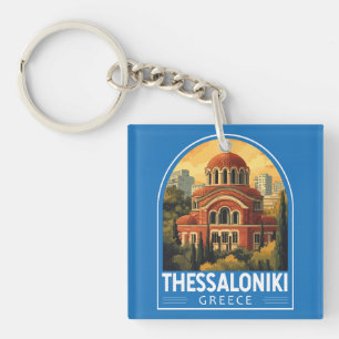 Porte-clefs Thessalonique Grèce Agios Pavlos Voyage Art Rétro