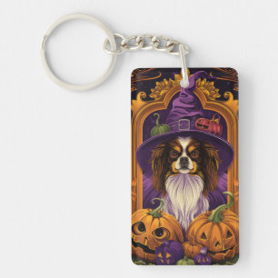 Porte-clefs Tibétain Épagneul Chien Sorcière Halloween Citroui