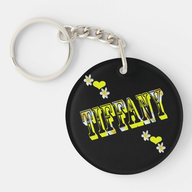 Porte-clefs Tiffany, Nom Dames Logo Avec Fleurs Frangipani, (Devant)
