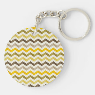 Porte-clefs Tige Earthtone Gold Chevron avec Monogramme rond
