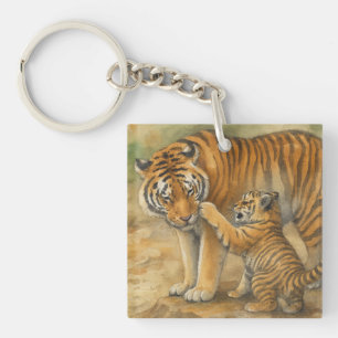 Porte-clefs Tiger Tenderness - Parent et Cub en Forêt