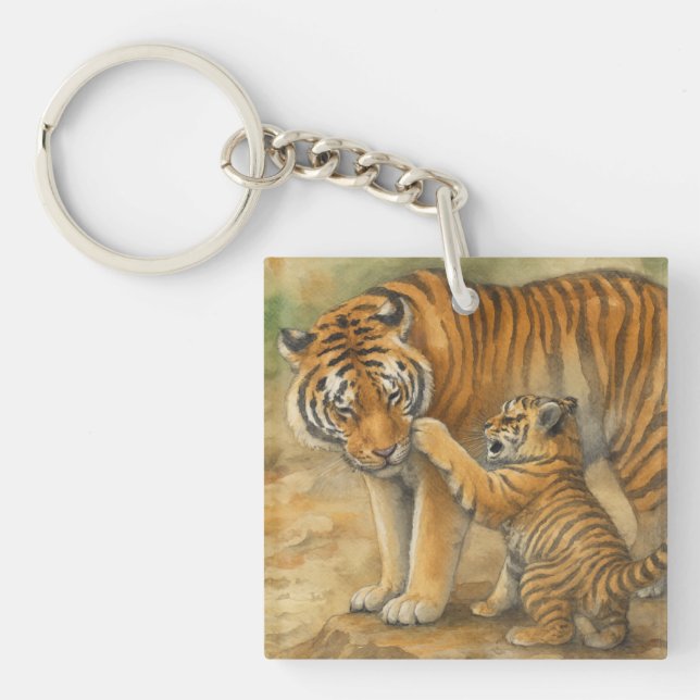 Porte-clefs Tiger Tenderness - Parent et Cub en Forêt (Devant)